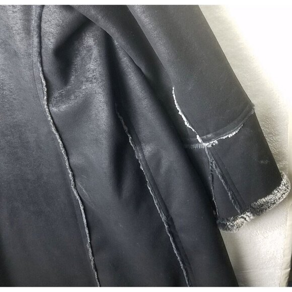 Skea black maxi over coat women's 10 plush faux sheep skin fur detachable collar - Picture 7 of 16